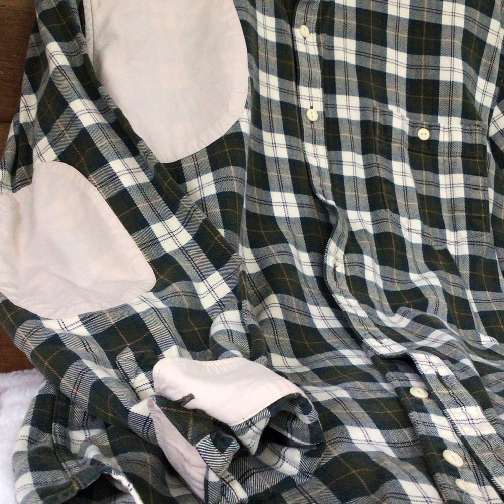 Barbour Cream and Green Plaid Flannel Shirt L Slim - Picture 3 of 15